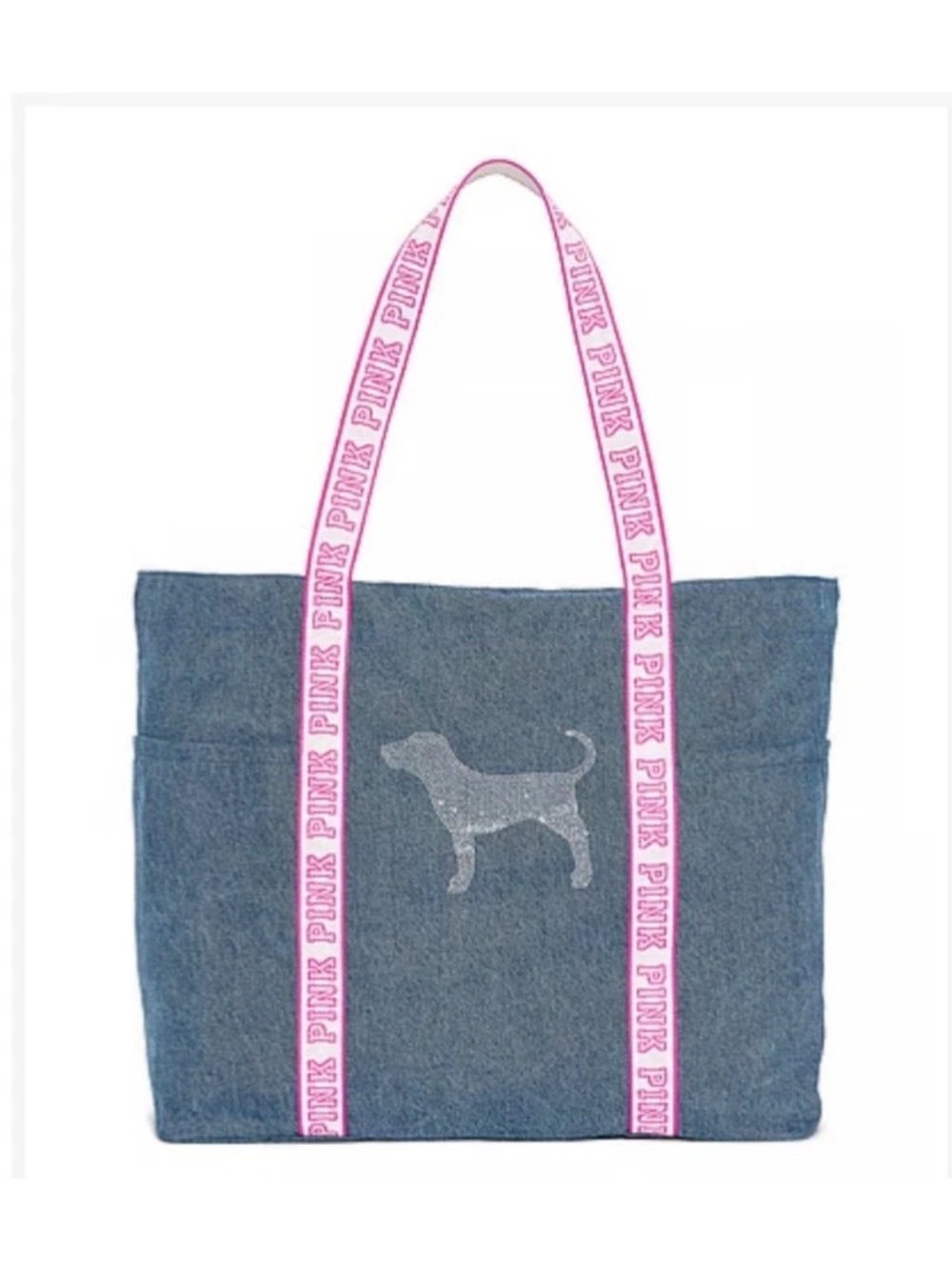 PINK Victoria's Secret Denim Pet Tote with Pink Logo Straps